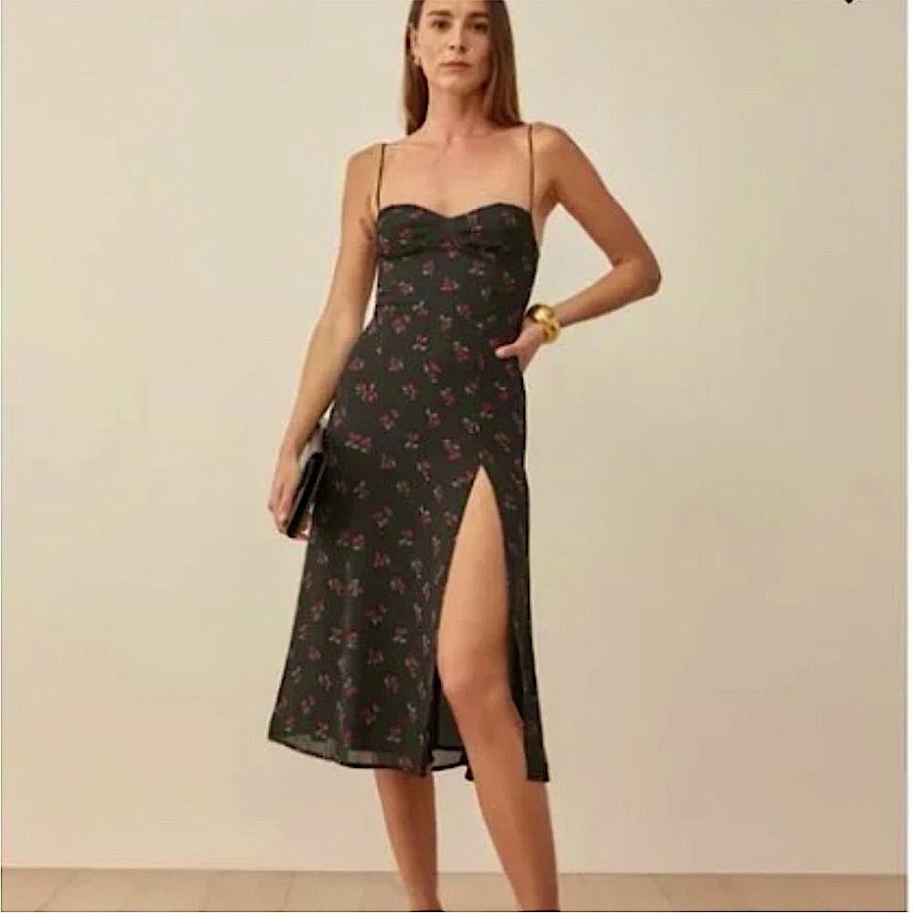 Reformation Black Floral Midi Dress- NWT
